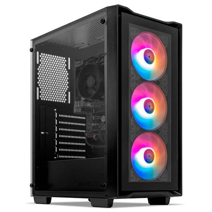 Pc bureau avec des lumières d'ambiance